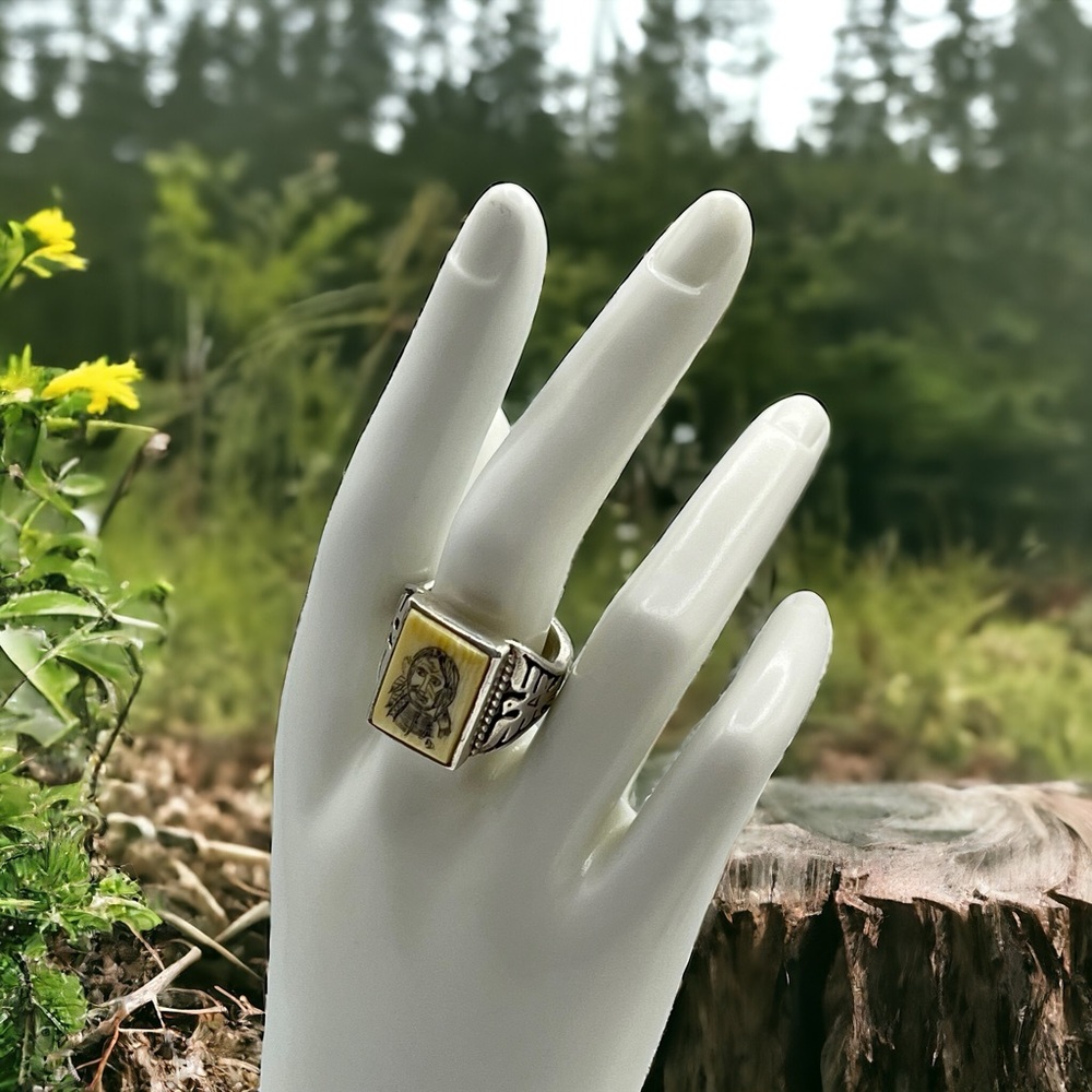 Fred Harvey Southwest Native American Thunderbird Carved Chief Silver Ring 9.5 - Picture 9 of 9